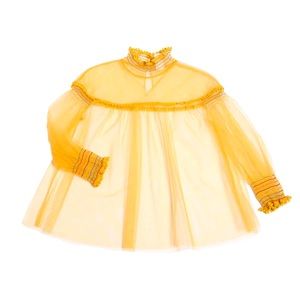 NWT Tia Cibani Marigold Antoinette Smocked Blouse Yellow Tulle Top Girls 13/14